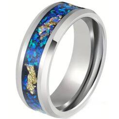 ***COI Titanium Crushed Opal & Gold Foil Beveled Edges Ring-01579AA