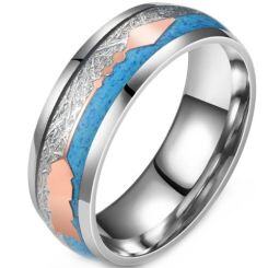 ***COI Titanium Rose Silver Meteorite & Turquoise Dome Court Ring With Arrows-01580AA