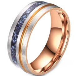 ***COI Titanium Rose Silver Meteorite Offset Groove Ring-01586AA