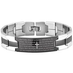 ***COI Titanium Black Silver Cross Prayer Bracelet With Steel Clasp(Length: 8.07 inches)-01592AA