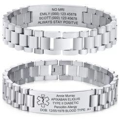 ***COI Titanium Black/Gold Tone/Silver Medical Alert Custom Engraving Bracelet With Steel Clasp(Length: 8.27 inches)-01598AA