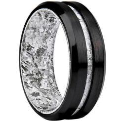 ***COI Black Titanium Meteorite Beveled Edges Ring-01601AA