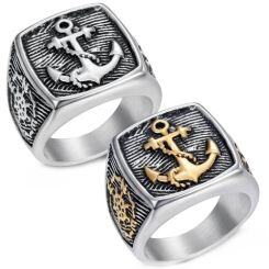 ***COI Titanium Black Silver/Black Gold Tone Silver Anchor Ring-01604AA