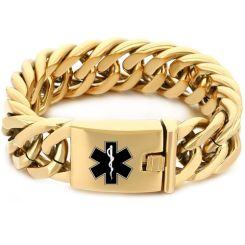 ***COI Titanium Black/Gold Tone/Silver Medical Alert Bracelet With Steel Clasp(Length: 9.06 inches)-01613AA