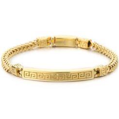***COI Titanium Gold Tone/Silver Greek Key Pattern Bracelet With Steel Clasp(Length: 8.46 inches)-01614AA