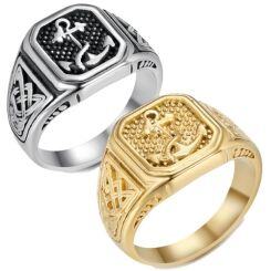 ***COI Titanium Black Silver/Gold Tone Anchor Ring-01616AA