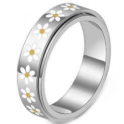***COI Titanium Gold Tone/Silver Floral Rotating Ring With Ceramic-01620AA