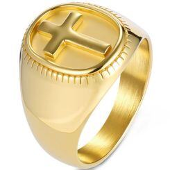 ***COI Titanium Black/Gold Tone/Silver Cross Ring-01623AA