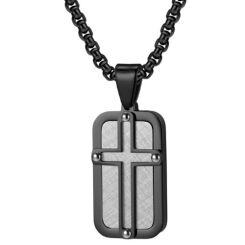 ***COI Titanium Black/Gold Tone Silver Cross Tag Pendant-01627AA