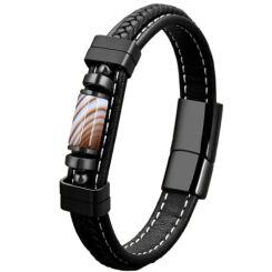 ***COI Black Titanium Tiger Eye Genuine Leather Bracelet With Steel Clasp(Length: 8.27 inches)-01633AA