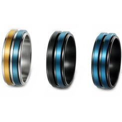 ***COI Titanium Silver Blue Gold Tone/Black Blue Rotating Ring-01634AA