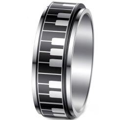 ***COI Titanium Black Silver Piano Rotating Ring-01640AA