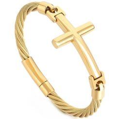 ***COI Titanium Black/Gold Tone/Silver Cross & Wire Bracelet With Steel Clasp(Length: 8.66 inches)-01645AA