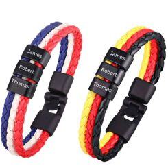 ***COI Black Titanium Custom Engraving Genuine Leather Bracelet With Steel Clasp(Length: 8.46 inches)-01646AA