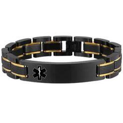 ***COI Titanium Black Gold Tone Medical Alert Bracelet With Steel Clasp(Length: 8.66 inches)-01647AA