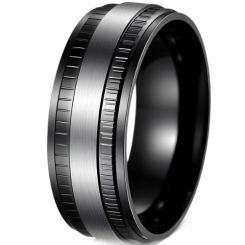 ***COI Titanium Black Silver Tire Tread Step Edges Ring-01652AA