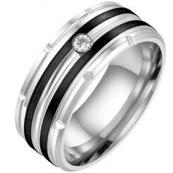 ***COI Titanium Black/Rose Silver Tire Tread Ring With Cubic Zirconia-01657AA
