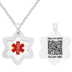 ***COI Titanium Gold Tone/Rose/Silver Medical Alert Custom Engraving Floral Pendant-01659AA