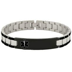***COI Titanium Black Silver Medical Alert Bracelet With Steel Clasp(Length: 7.87 inches)-01665AA