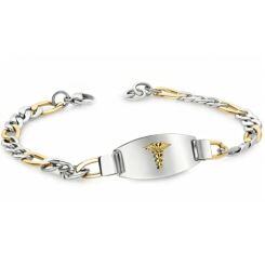 ***COI Titanium Silver/Gold Tone Silver Medical Alert Bracelet With Steel Clasp(Length: 8.27 inches)-01666AA