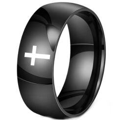 ***COI Titanium Black/Gold Tone/Silver Cross Dome Court Ring-01669AA