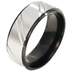 ***COI Titanium Silver Black/Gold Tone/Silver Diagonal Grooves Step Edges Rng-01670AA