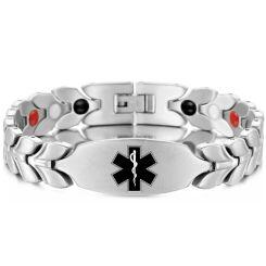 ***COI Titanium Black/Gold Tone/Silver Medical Alert Bracelet With Steel Clasp(Length: 8.66 inches)-01703AA