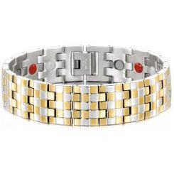 ***COI Titanium Gold Tone/Gold Tone Silver Bracelet With Steel Clasp(Length: 8.66 inches)-01704AA