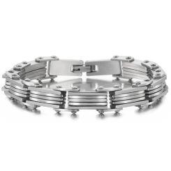 ***COI Titanium Silver/Black/Gold Tone Silver Bracelet With Steel Clasp(Length: 7.87 inches)-01706AA