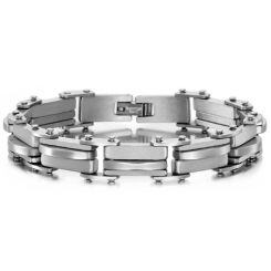 ***COI Titanium Silver/Black/Gold Tone Silver Bracelet With Steel Clasp(Length: 8.27 inches)-01708AA