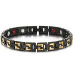 ***COI Titanium Black Gold Tone Bracelet With Steel Clasp(Length: 8.46 inches)-01710AA
