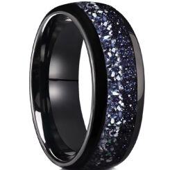 ***COI Black Tungsten Carbide Meteorite Dome Court Ring-01713AA