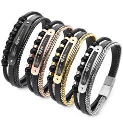 ***COI Titanium Black/Gold Tone/Rose/Silver Anchor Genuine Leather Bracelet With Steel Clasp(Length: 8.27 inches)-01719AA