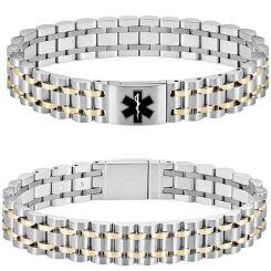 ***COI Titanium Gold Tone/Silver Medical Alert Bracelet With Steel Clasp(Length: 8.66 inches)-01721AA