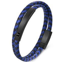 ***COI Black Titanium Medical Alert Genuine Leather Bracelet With Steel Clasp(Length: 8.27 inches)-01724AA