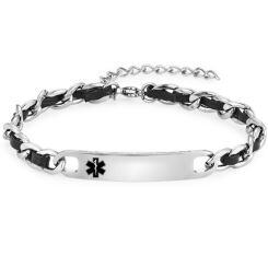 ***COI Titanium Medical Alert Genuine Leather Bracelet With Steel Clasp(Length: 8.27 inches)-01731AA