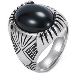 ***COI Titanium Black/Gold Tone/Silver Ring With Black Onyx-01741AA