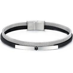 ***COI Titanium Medical Alert Genuine Leather Bracelet With Steel Clasp(Length: 8.27 inches)-01760AA
