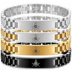 ***COI Titanium Black/Gold Tone/Silver Masonic Freemason Bracelet With Steel Clasp(Length: 8.27 inches)-01764AA