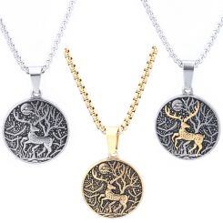 ***COI Titanium Black Gold Tone/Silver Deer Forest & Moon Pendant-01770AA