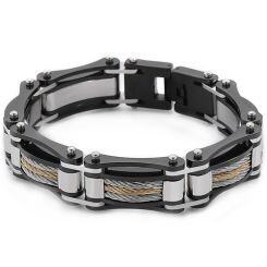 ***COI Titanium Black Gold Tone Silver Wire Bracelet With Steel Clasp(Length: 8.27 inches)-01771AA