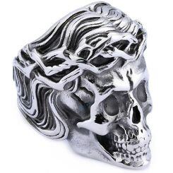 ***COI Titanium Black Silver Skull Ring-01861AA