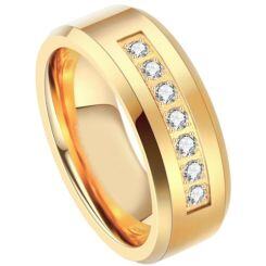 ***COI Gold Tone Titanium Ring With Cubic Zirconia-01862AA