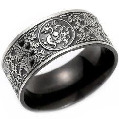 ***COI Titanium Black/Gold Tone Dragon Celtic Ring-01866AA