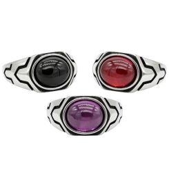 ***COI Titanium Black Silver Ring With Purple Amethyst/Black Onyx/Created Red Ruby-01867AA