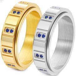 ***COI Titanium Gold Tone/Silver Ring With Created Blue Sapphire/Red Ruby/Purple Amethyst/White Diamond-01869AA