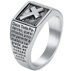 ***COI Titanium Black/Gold Tone/Silver Cross Prayer Ring-01872AA