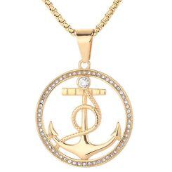 ***COI Gold Tone Titanium Anchor Pendant With Cubic Zirconia-01875AA