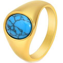 ***COI Titanium Gold Tone/Silver Ring With Turquoise-01883AA