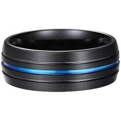 ***COI Titanium Black Blue Triple Grooves Ring-01884AA